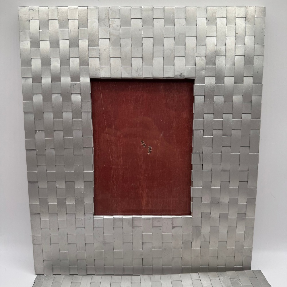 Vintage Large Woven Metal Picture Frame Set 2‎ 5x7 Silver Basketweave Industrial - Picture 2 of 7